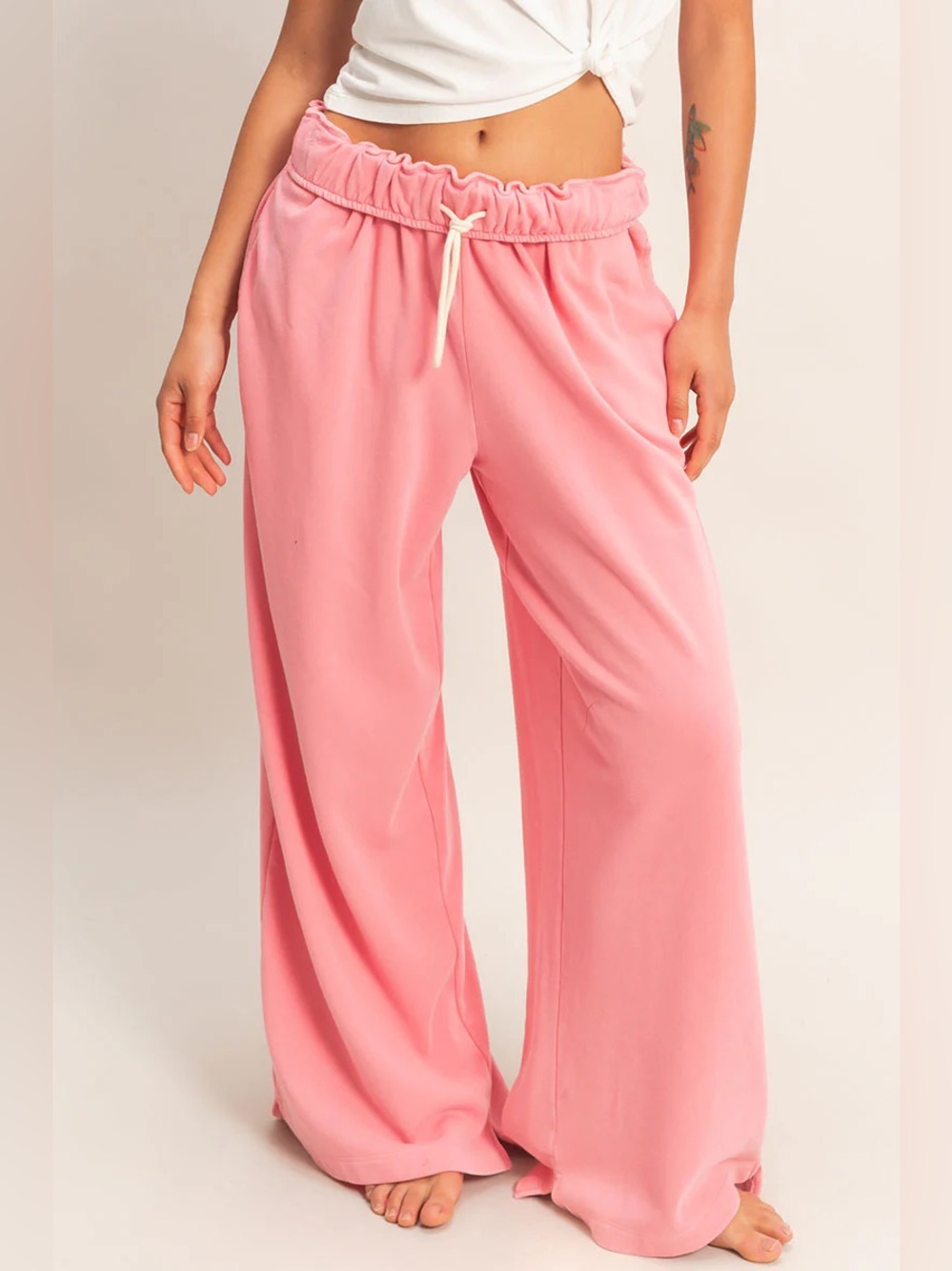 NWT Fold Over Waist Wide Leg Sweatpant Taffy Pink - Picture 13 of 13